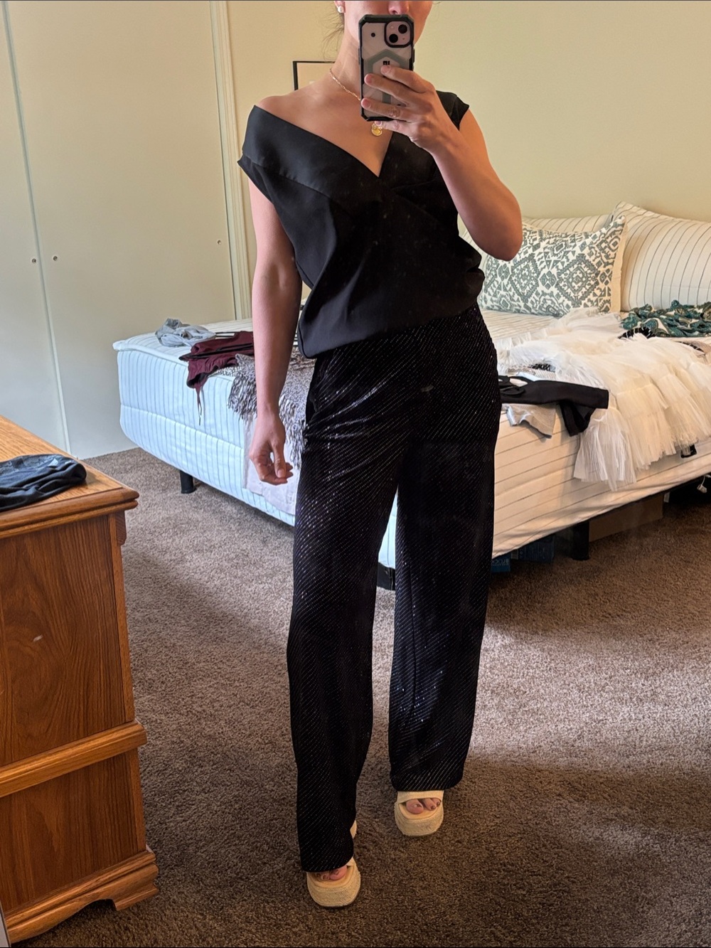 Black Sparkle Wide-Leg lightweight Velvet velour pants - new years, glitter, yay